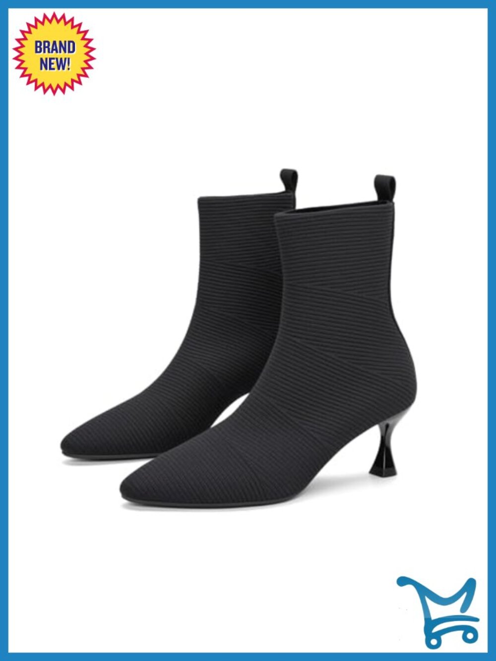 Women's Ankle Boots Pointed Toe Sock Knit Low Heel Slip-On Booties